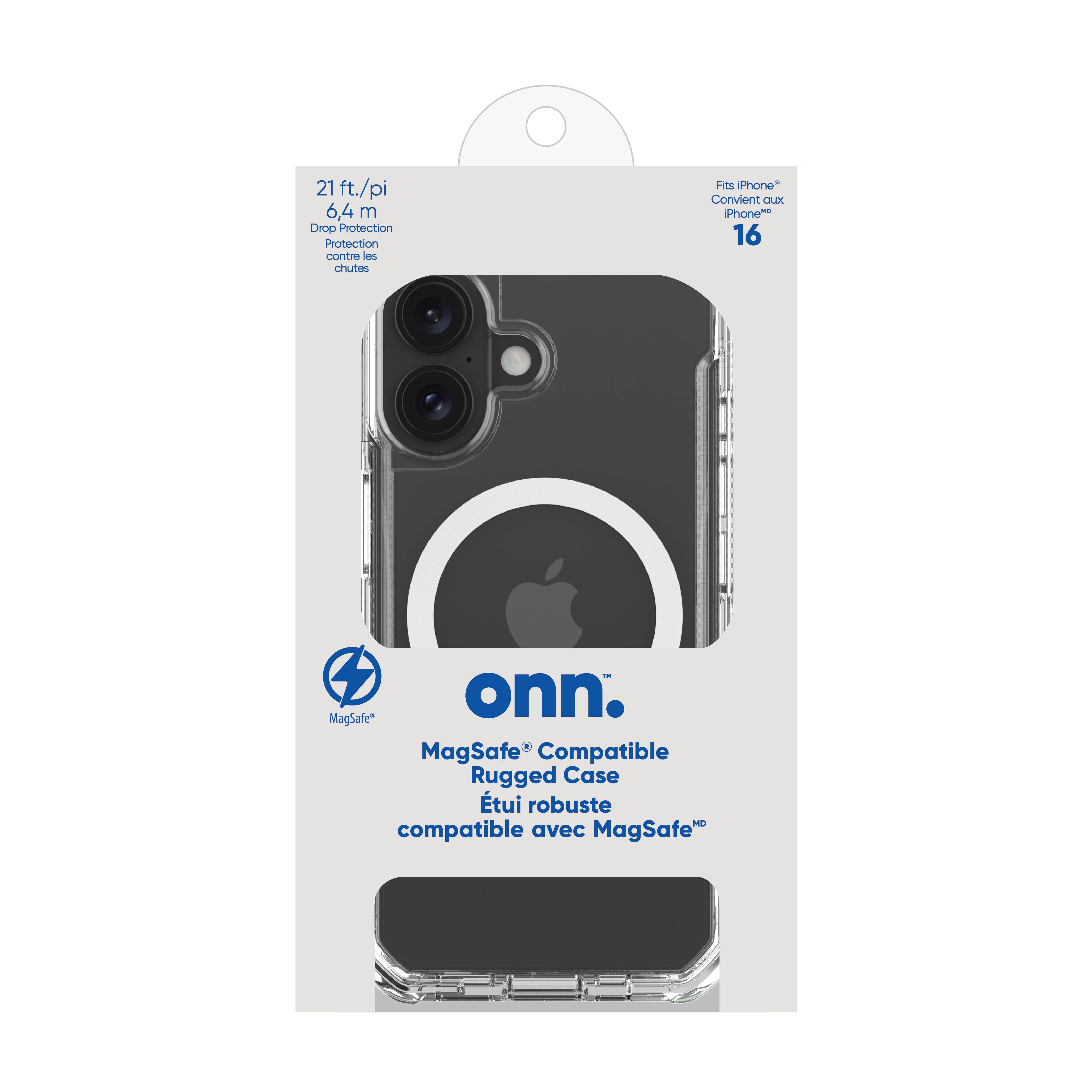 Étui robuste pour iPhone 16 compatible MagSafe avec protection Smartport, transparent d’onn.