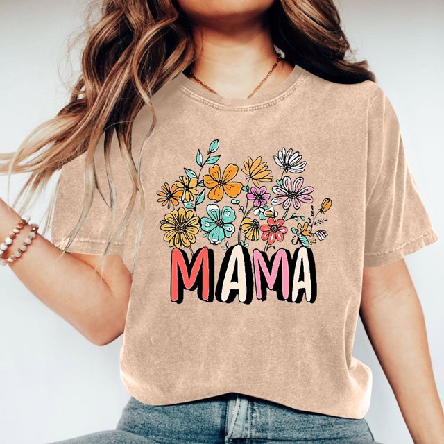Meichang Mama Chemises pour Femmes Rétro à Fleurs Mama à Lettres Imprimées T-Shirt Fête des Mères Manches Courtes Col Rond T-Shirt Graphique Maman T-Shirt Décontracté Hauts