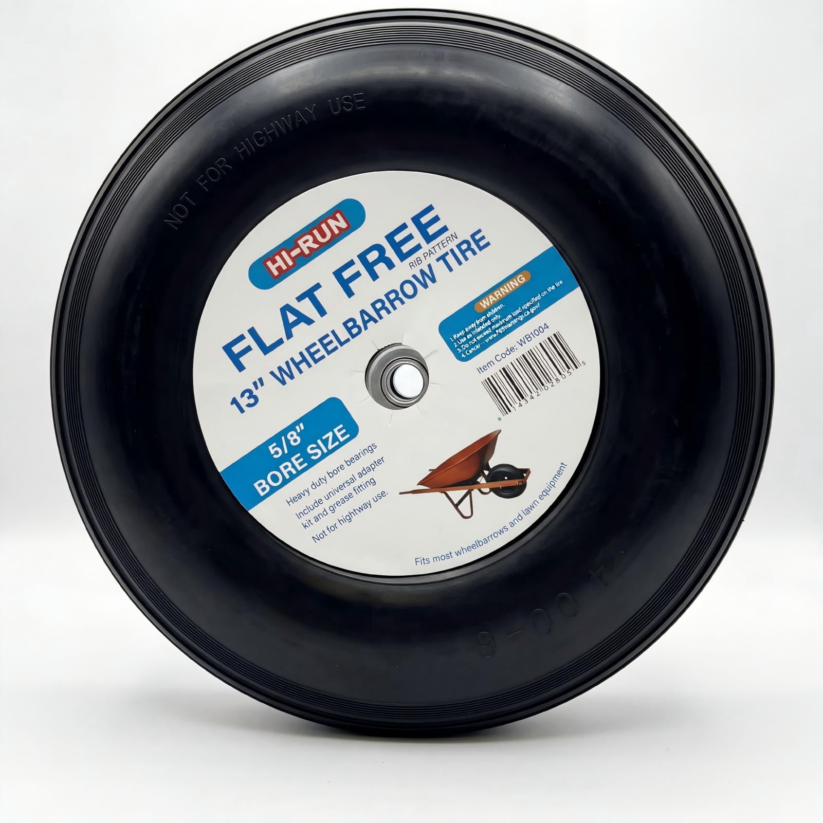 Hi-Run Ribbed 13 Inch Pneumatic 4.00-6 Wheelbarrow Tire 2PR Assembly with 5/8" Bushing Pre-Mounted