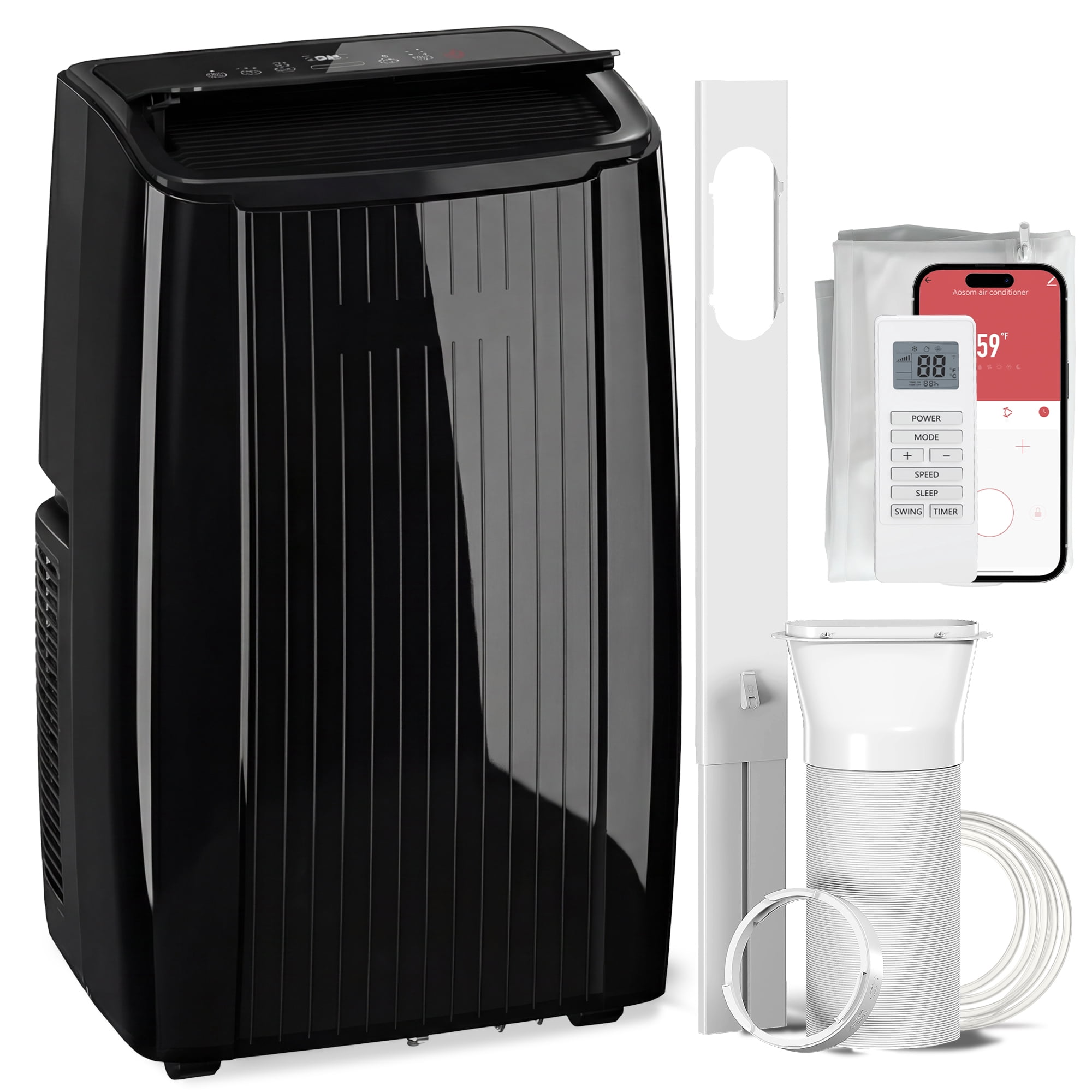 HOMCOM Unité AC de 14000 BTU, climatiseur portable avec contrôle WiFi, noir