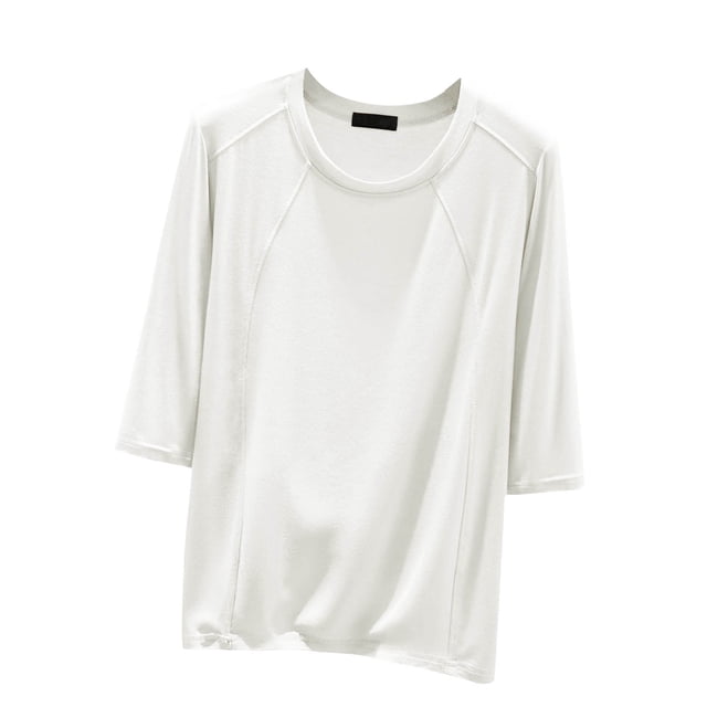 Timegard Hauts pour Femmes Col Rond Manches 3/4 Blouse Ample Confortable Décontractée Couleur Unie Pyjama T-Shirt Hauts
