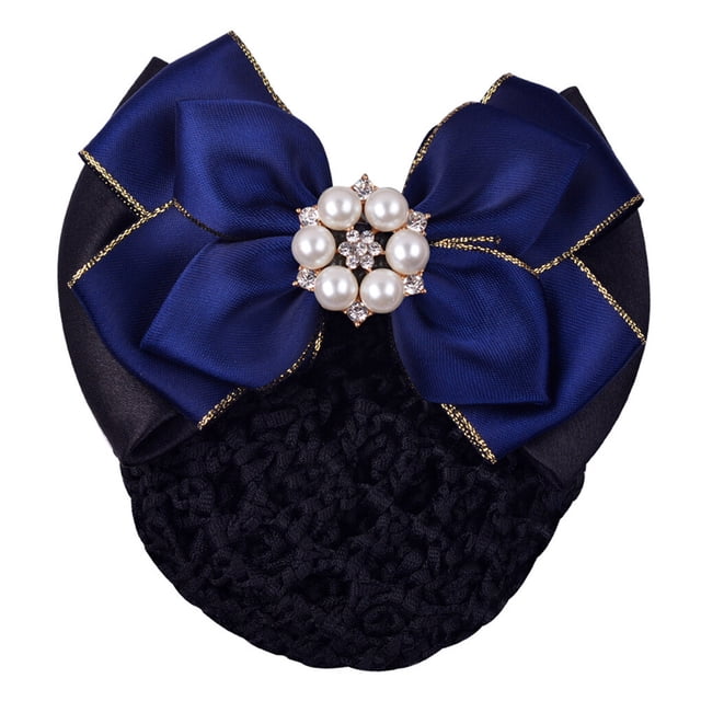 Couvre-Chef en Filet avec Strass Nœud Papillon Barrette Clip Dentelle Fleur pour Fête pour Employée Dorée+bleue