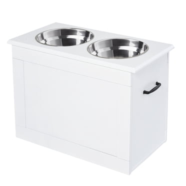 PawHut Bols Surélevés pour Chien avec Rangement, Blanc, Grand
