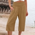 thumbnail image 3 of Pantalon Court en Lin Femme Jambe Droite Coupe Jambe Taille Junior Polyester Lin Pantalon Court Pantacourts Style C-20 Jaune G, 3 of 5