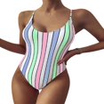 thumbnail image 1 of Maillot de Bain à Rayures d'Une Seule Pièce pour Femmes, Couleur Bloquant l'Écharpe, 1 of 4