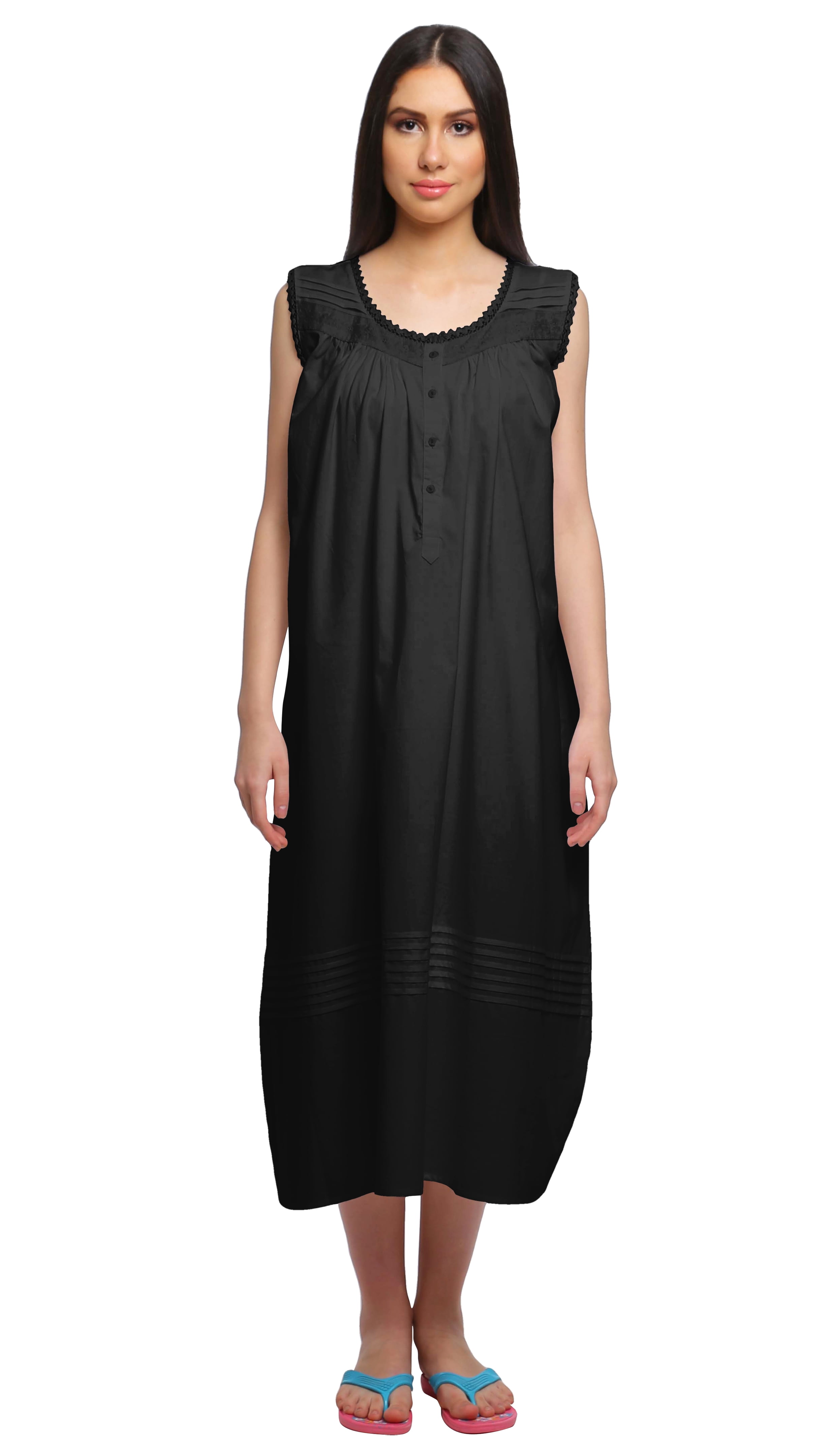 Moomaya Chemise de Nuit à Manches pour Femmes, Tenue de Nuit en Coton Uni