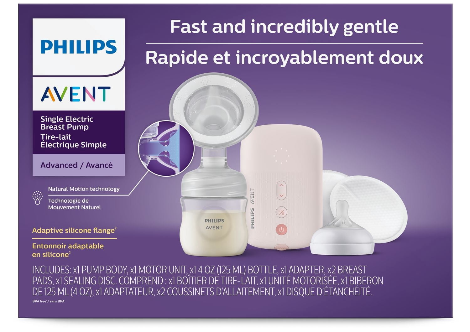 Tire-lait électrique simple Philips Avent Advanced, avec technologie Natural Motion, SCF391/62