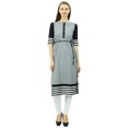thumbnail image 1 of Bimba 3/4 Sleeve Designer Tunic Double Layer Chic Kurta Kurti With Side Buttons, 1 of 6