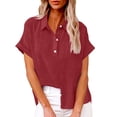 thumbnail image 1 of Plebaso Chemises en Coton et Lin pour Femmes à Boutons Col en V T-Shirts Col Léger Manches Courtes Blouses Décontractées, 1 of 6