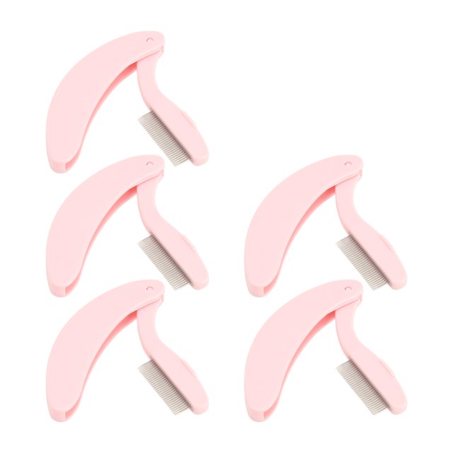 Foldable Teeth Brow Brush, Curve Handle Eyelash Teeth Comb Tool 5pcs Stainless Steel Portable Grooming For Cosmetic