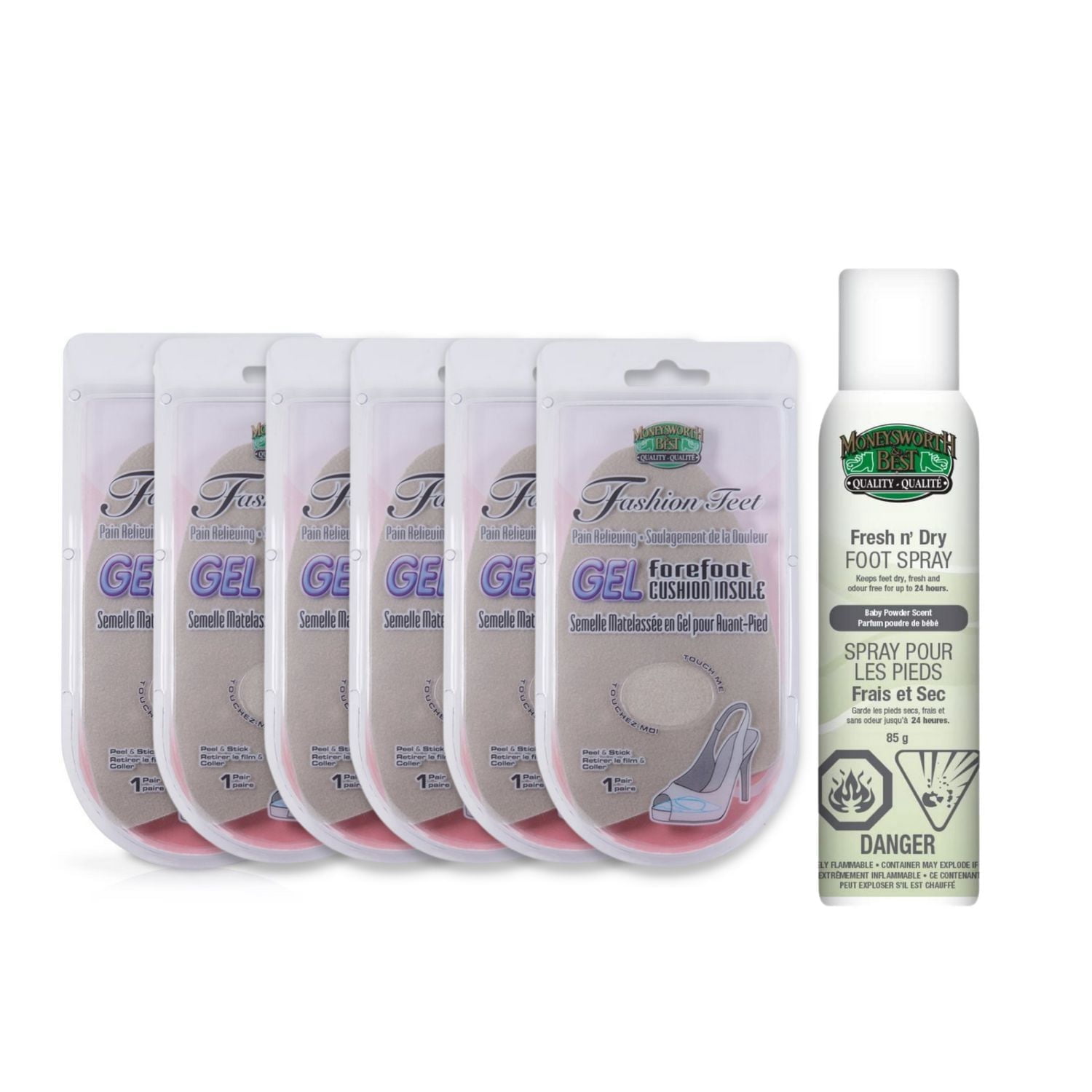 Fashion Feet Gel Forefoot Cushion - Rounded Toe (6 PK) and Foot Spray (85g)