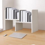 Retractable bookshelf, multi-layer storage, wooden rack, for home office, book item storage, sleek design, bookend shelf stand