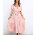 thumbnail image 4 of SMihono Robe d'Été pour Femmes 2024 Grande Taille Décontractée Couleur Unie Col en V à Lacets Manches Évasées Robe en Liquidation à Moins de 10!, 4 of 6
