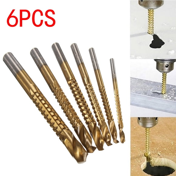 Ensemble de 6 Pcs de Forets Dentelés en Cobalt, Ensemble de Forets à Vis en Spirale Métriques Composites pour Robinet, Foret de Coupe Latérale Dentelée, Forets de Coupe Dentelés Outils de Menuiserie pour Bois Métal Plastique Trou, Or