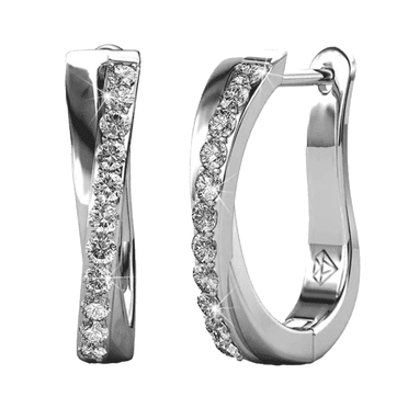Cate & Chloe Amaya Boucles d'Oreilles Créoles Plaquées Or Blanc 18k 16 mm avec Cristaux Swarovski Cadeau pour Femmes