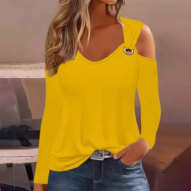 Birdeem Mode Femme Décontractée Épaules Dénudées Manches Longues Chandail Manches Longues Col en V