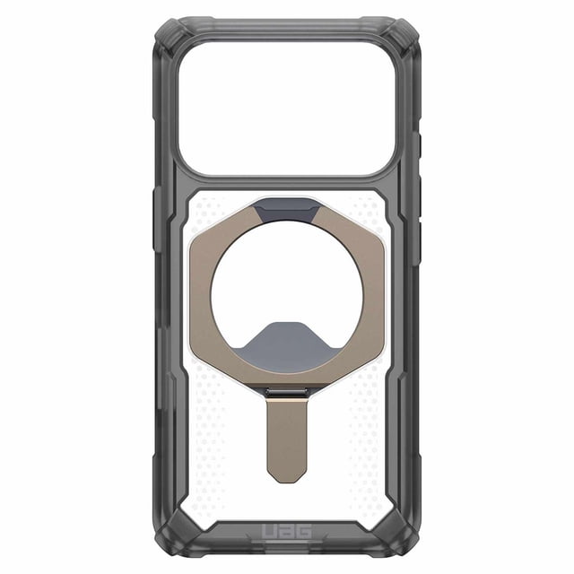Étui Robuste UAG Plasma XTE MagSafe Cendre/titane pour iPhone 17 Pro avec Dos transparent, Anneau de Béquille Intégré Couleur Titane, Pare-Chocs TPU Noir Antimicrobien avec Coins Renforcés, Boutons Tactiles Surdimensionnés, et Compatibilité de Recharge Sans Fil MagSafe.