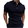 thumbnail image 1 of Men Casual Solid Turndown Pullover Button Short Sleeve Blouse Tops, 1 of 6