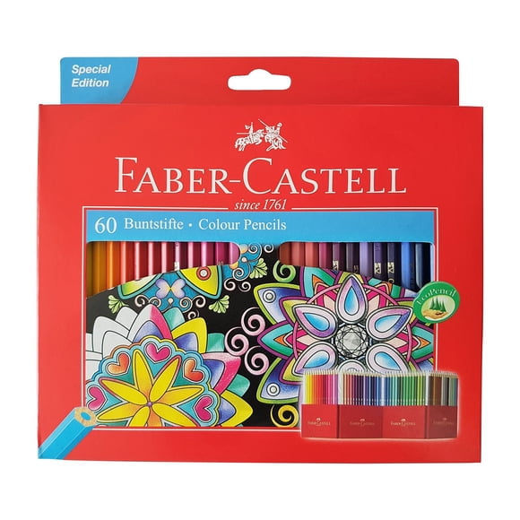 Faber Castell Crayons de Couleur Premium 60, Crayons de Couleur pour Adultes, Crayons de Couleur Professionnels, Fournitures de Dessin, Fournitures Scolaires Crayons de Couleur - Ensemble de 60 Couleurs