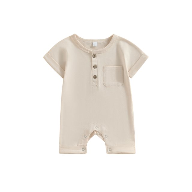 Faithtur Combinaison Bébé Garçons Filles, Manches Courtes Boutonnée Col Rond Couleur Unie Barboteuse Shorts
