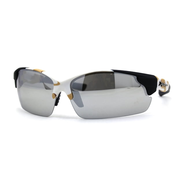 Mens Xloop Hunters Camo Half Rim Plastic Sunglasses White Beige Silver Mirror