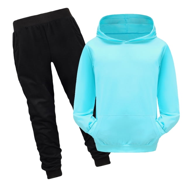 Hiiyo Boys Casual Active Outfits Solid Color Pullover Hoodie Sweatpants Set