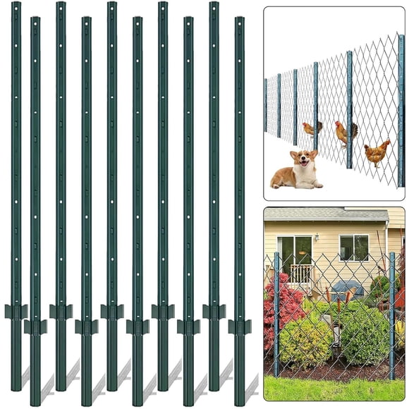 Metal Fence Post 4 Feet, Pack of 10, U Post for Wire Fence, No Dig Steel U Posts Fencing,Wire Mesh Fences Poles Sign Outdoor Light Duty for Lawn Garden