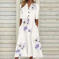 thumbnail image 2 of Babysbule Liquidation Robes d'Été pour Femmes, Mode Femmes Décontractée Ample Imprimé Papillon Col en V Manches Mi-Longues Boutons Poches Robe Longue, 2 of 8