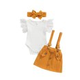 thumbnail image 2 of Honganda Girls Flying Sleeve Romper + Solid Color Suspender Skirt + Headband, 2 of 9