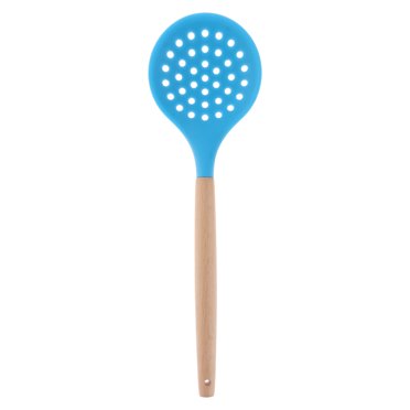 Silicone Skimmer Wood Handle Heat Resistant Slotted Spoon Food Serving Ladle Frying Strainer Kitchen Utensil for Home Restaurant (Red)