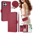 thumbnail image 2 of iPhone 17 Leather Wallet Case, Book Style Cover with Tab Closure, Red, 2 of 6