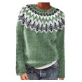 thumbnail image 1 of Fartey Chandail Fair Isle pour Femmes Chandail Tricoté Vintage Chandail Décontracté Ample à Manches Longues Col Ras du Cou Chandail à Enfiler Hauts Automne Hiver Chaud Jumper Chandails Vert Armée P-2TG, 1 of 6
