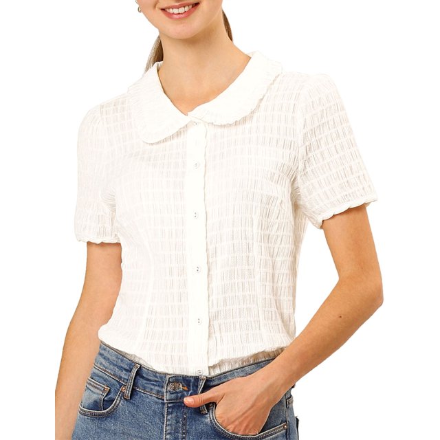 INSPIRE CHIC Chemise Douce pour Femme Vintage à Col Poupée Mignon Boutonnée TP Blanc