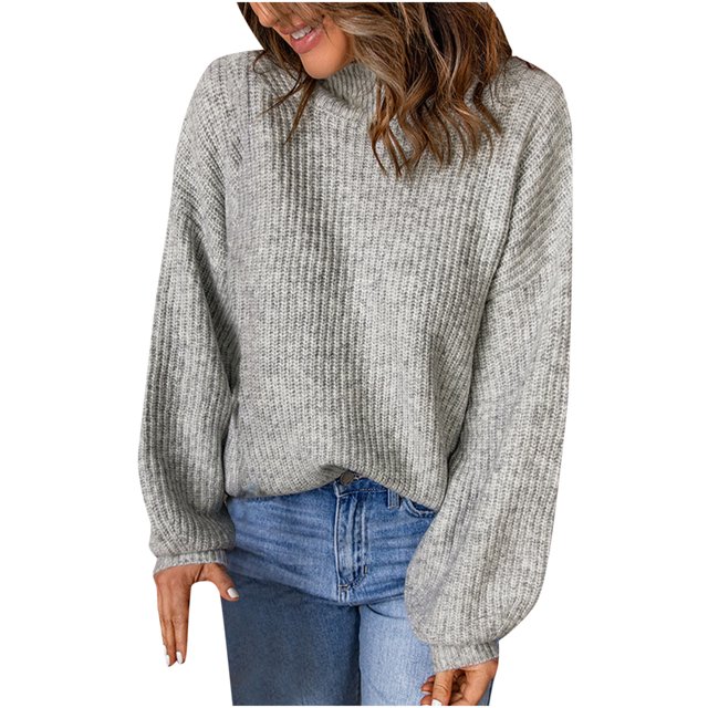 Blouse à Col Roulé à Manches Longues pour Femmes Automne et Hiver, Chandail Décontracté à Col Roulé pour Femmes, Hauts Unis à Manches Longues en Tricot