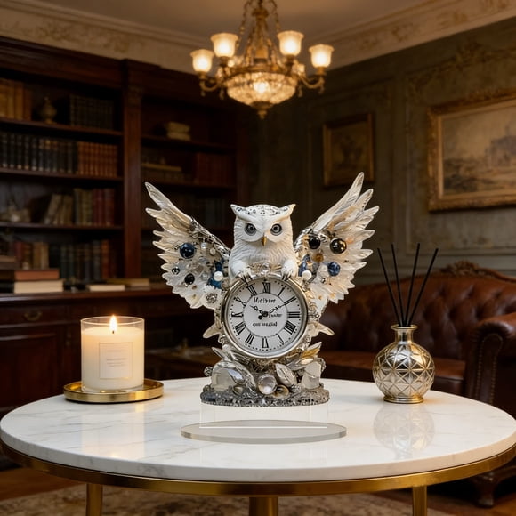 Owl Clock Standee Decor with Roman Numeral Clock Face for Home Office Bedroom 