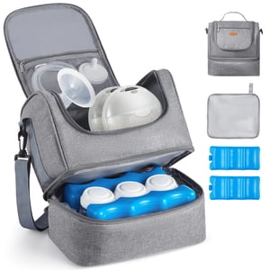 VEVOR Sac de pompe à sein, Sac d'alimentation mammaire avec pack de glace, Convient pour S1/S2, Accessoires de pompage & Entreposage du lait maternel, étui de transport de pompe portable pour le travail, les voyages et l'utilisation familiale, gris