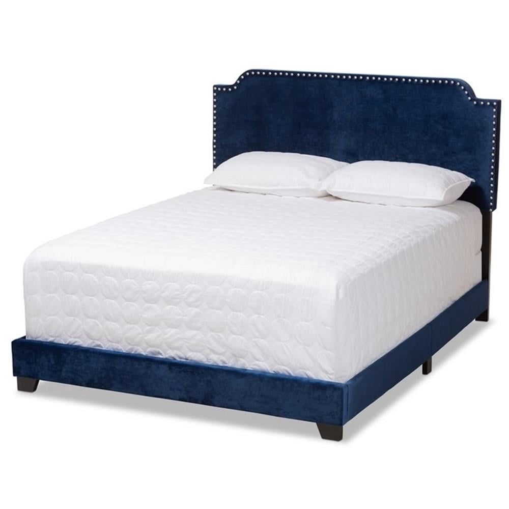 Baxton Studio Candace Lit Rembourré en Velours à Clous Décoratifs King, Bleu Marine