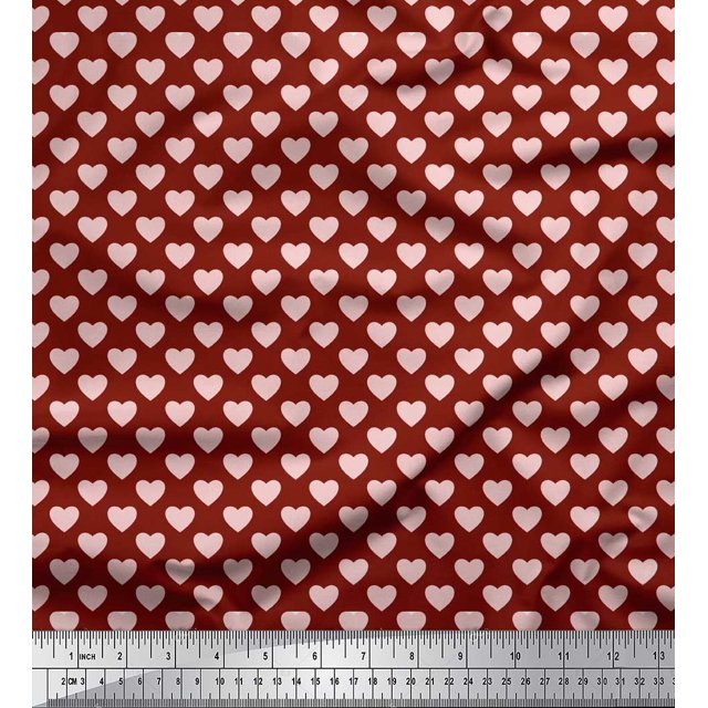 Soimoi Tissu en Soie Rouge Tissu à Imprimé de Cœurs Roses au Mètre 42 Pouces de Large