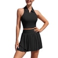 thumbnail image 1 of Charmo Robe de Tennis Deux Pièces pour Femme avec Jupe Plissée et Short, Polo à Col en V Court, 1 of 6