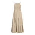 thumbnail image 4 of Robes d'Été pour Femmes Bohème Spaghetti Sangle Smoked Longues Robes de Plage Soleil Sans Manches Robe Maxi Solide, 4 of 9