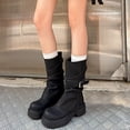 thumbnail image 2 of Platform Fold over Mid Calf Combat Boots for Women Fashion Slouchy Buckle Fall Motorcycle Riding Chunky Boots, 2 of 7
