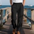 thumbnail image 2 of cfhntfmh Mens Lined Pants Stretch Dress Pants Solid Color Comfy Trousers Drawstring Lightweight Work Slacks with Pockets（Black,Large), 2 of 7
