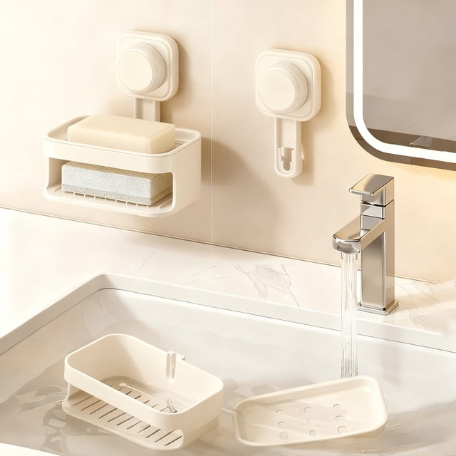 Fridja Christmas Decorations Wall-mounted Suction Cup Soap Dishs No-drill Double-layer Drains Rack