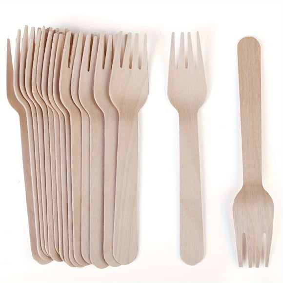 AMERTEER 100pcs Wooden Disposable Forks 6.2inch Forks For Party Camping Picnics