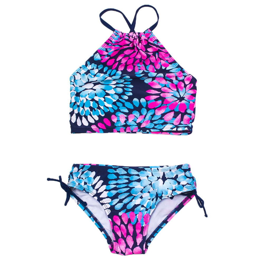 Faithtur 2Pcs Children Summer Swimwear, Floral Tops + Drawstring Briefs Suit