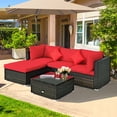 thumbnail image 3 of Costway Ensemble de Mobilier de Jardin 5 Pcs en Rotin, Canapé d'Angle avec Coussins Rouges, 3 of 10
