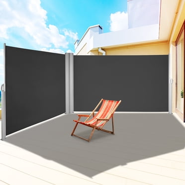 VEVOR Double Retractable Side Awning 236" x 71" Full Aluminum Rust-Proof Patio Sunshine Privacy Divider Wind Screen Longer Service Life Suitable for Courtyard Roof Terraces and Pools, Black