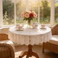 thumbnail image 2 of White Round Tablecloth Polyester Sheer Lace Embroidered with Hollowed-out Non-slip Design for Dining Tables 185 cm, 2 of 6