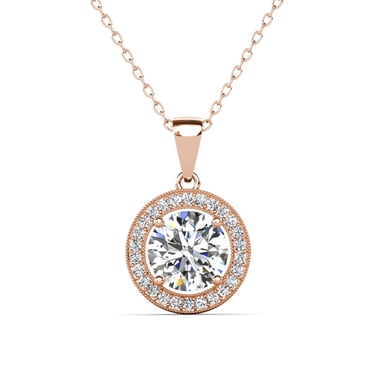 Cate & Chloe Blake 18k Rose Gold Plated Halo Necklace with Simulated Diamond Crystals for Women