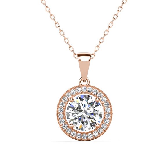 Cate & Chloe Blake 18k Rose Gold Plated Halo Necklace with Simulated Diamond Crystals for Women